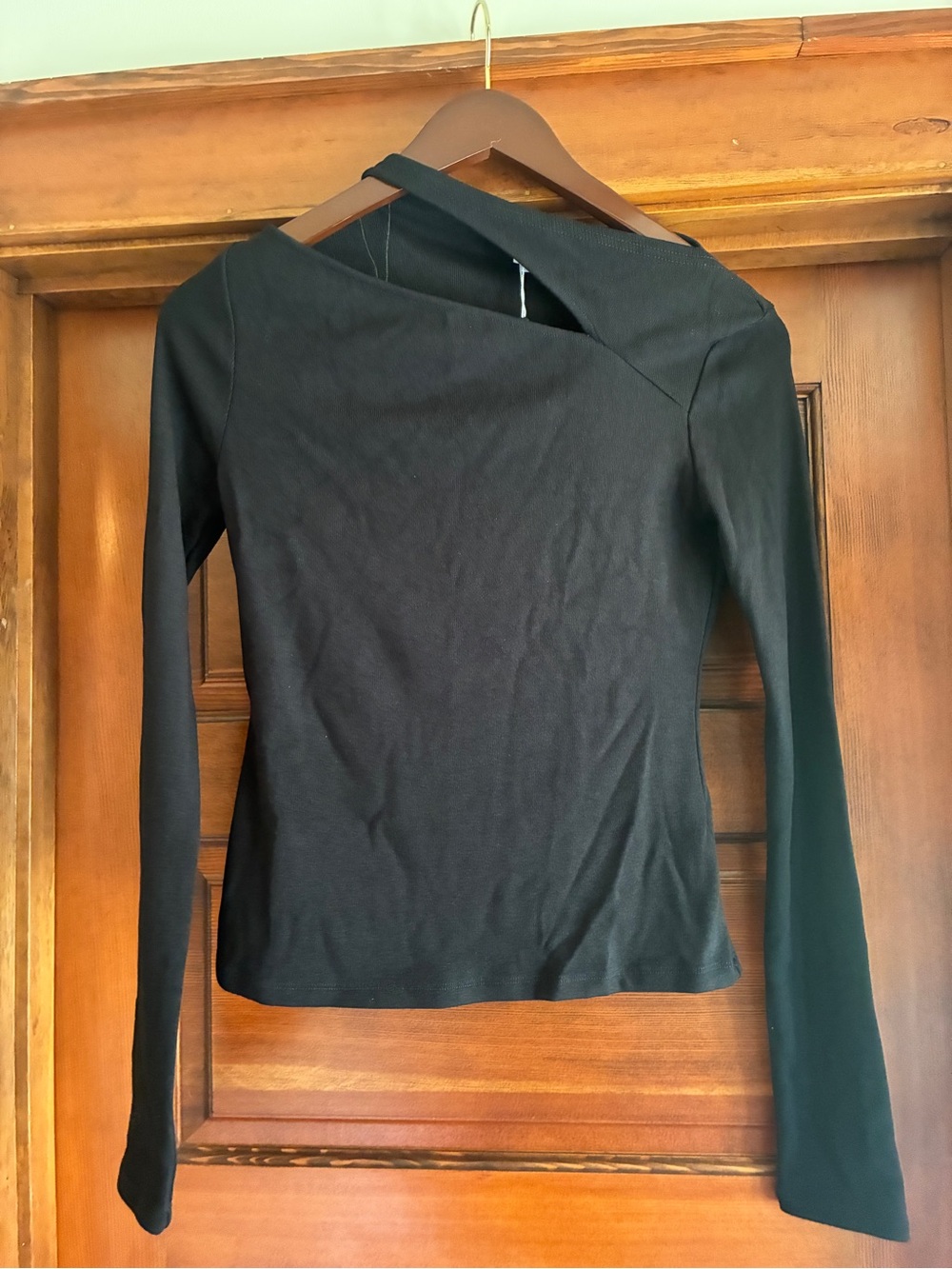 Lovers + Friends Black Asymmetric Neck Long-Sleeve Top